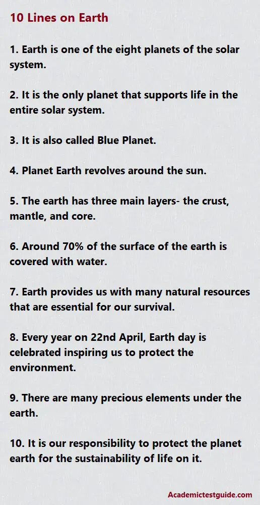 The Earth Essay 10 Lines