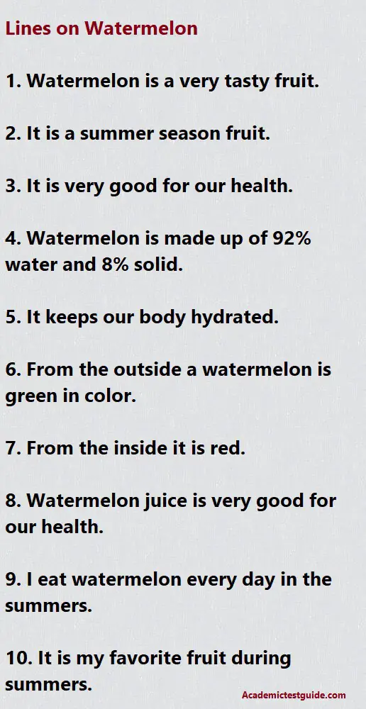 10 Lines on Watermelon for Class 1