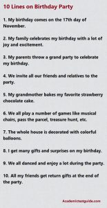 10 lines on birthday party