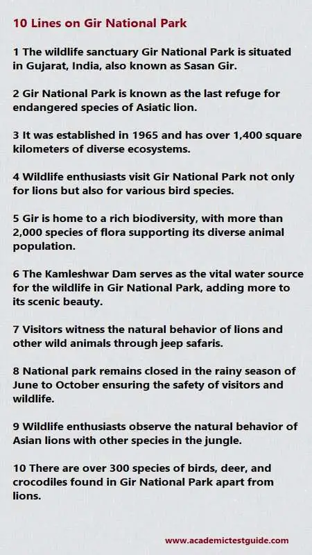 10 lines on Gir National Park