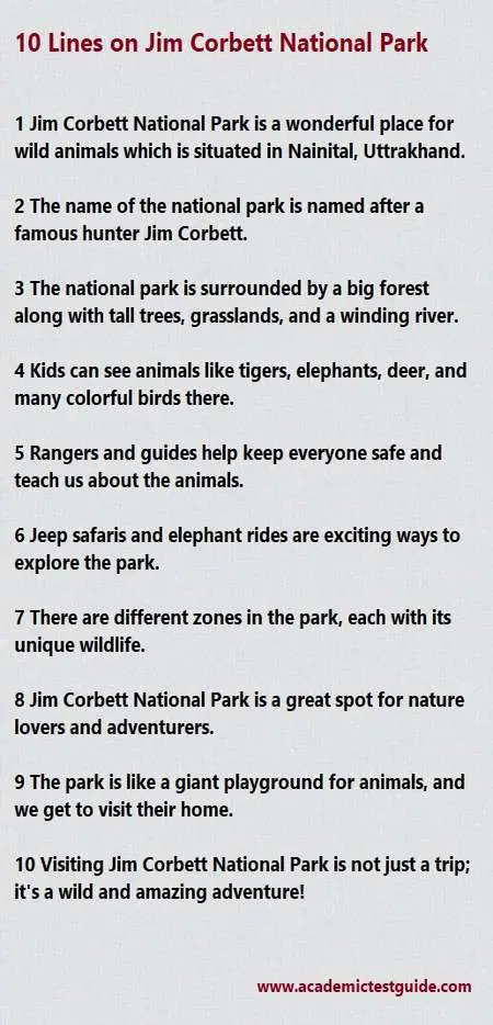 10 lines on Jim Corbett National Park