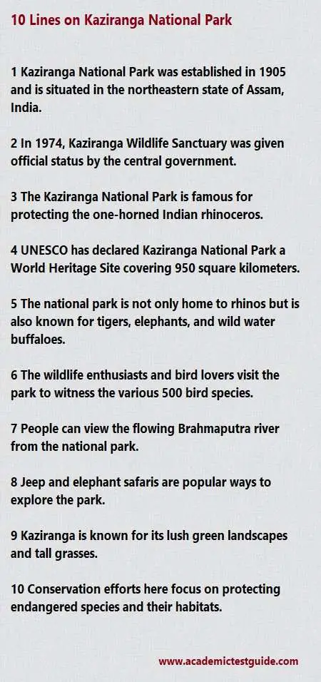 10 lines on Kaziranga National Park
