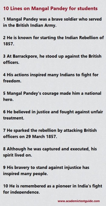 10 Lines on Mangal Pandey in English